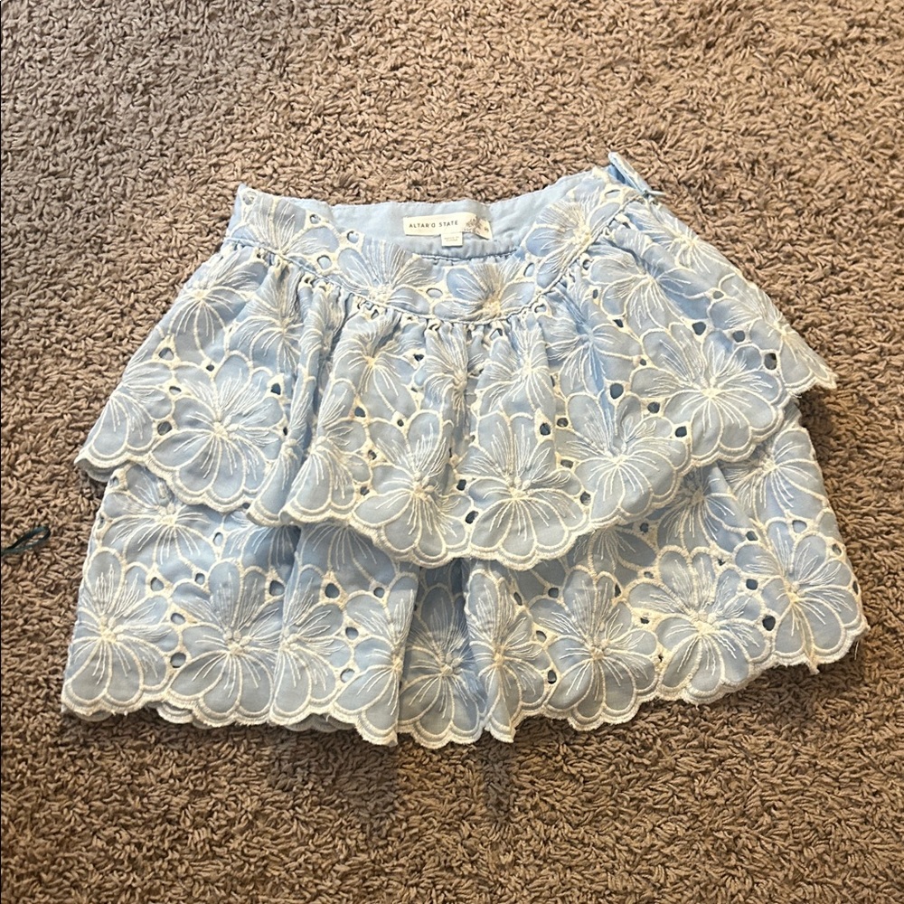 Altar'd State Blue Floral Lace Mini Skirt